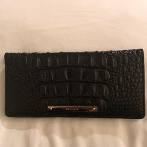 Black Leather Croc Print Wallet